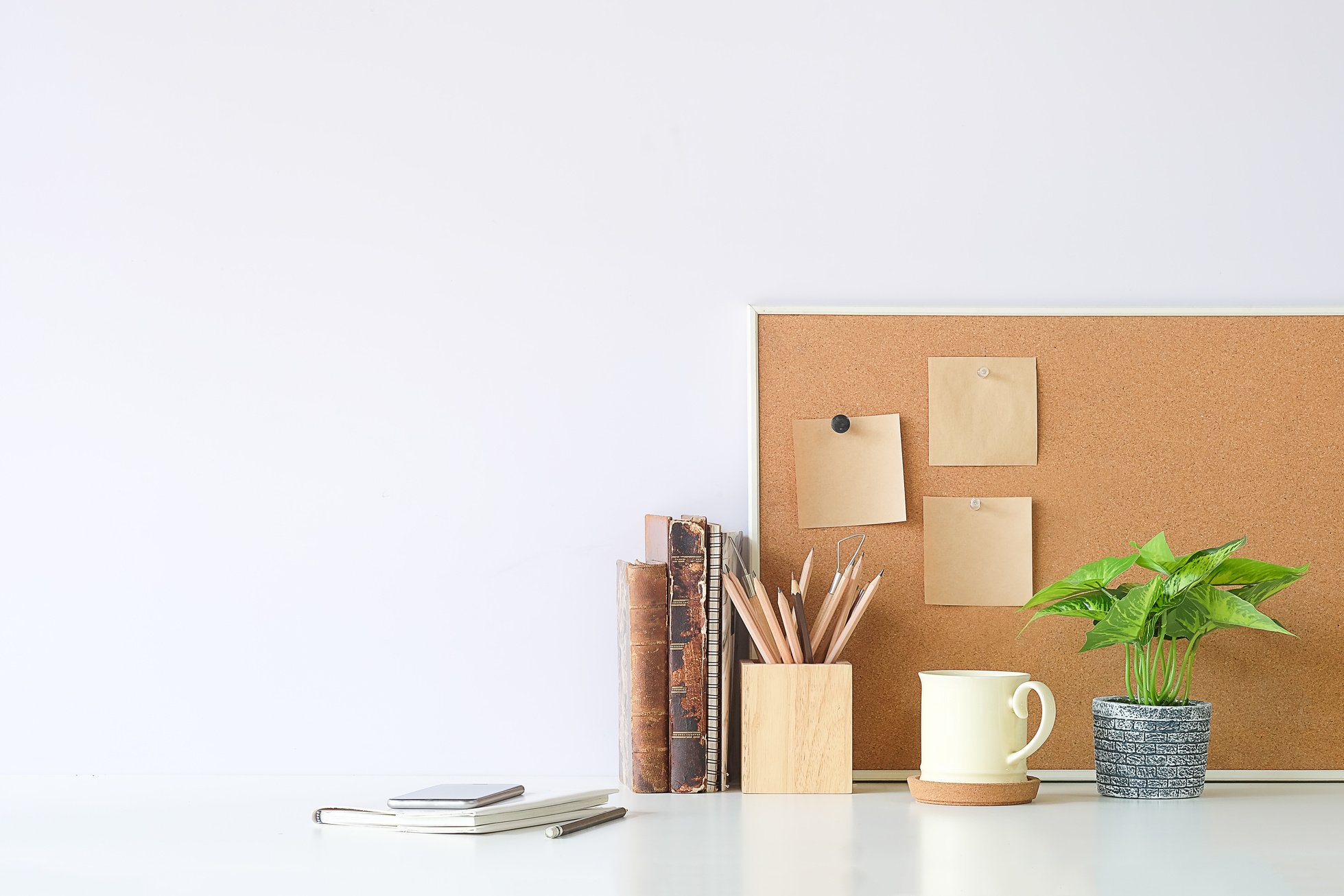 Home Office Supplies on White Desk 